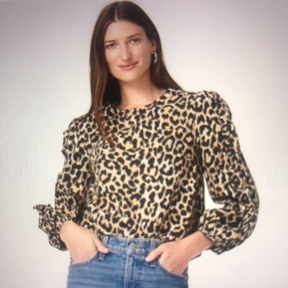 J Crew Puff Sleeve Top In Leopard